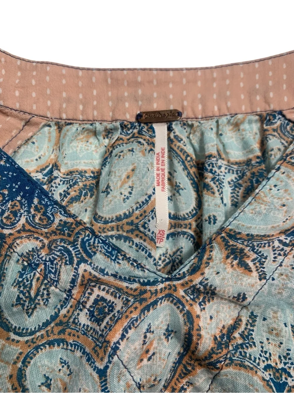 Free People Boho Patchwork Paisley Polka Dot Bell Sleeve Oversized Top XS